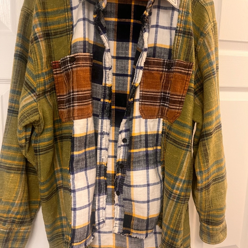 BDG Mixed Plaid Button-Down Shirt Jacket in Olive, Mustard & Brown - Picture 4 of 10